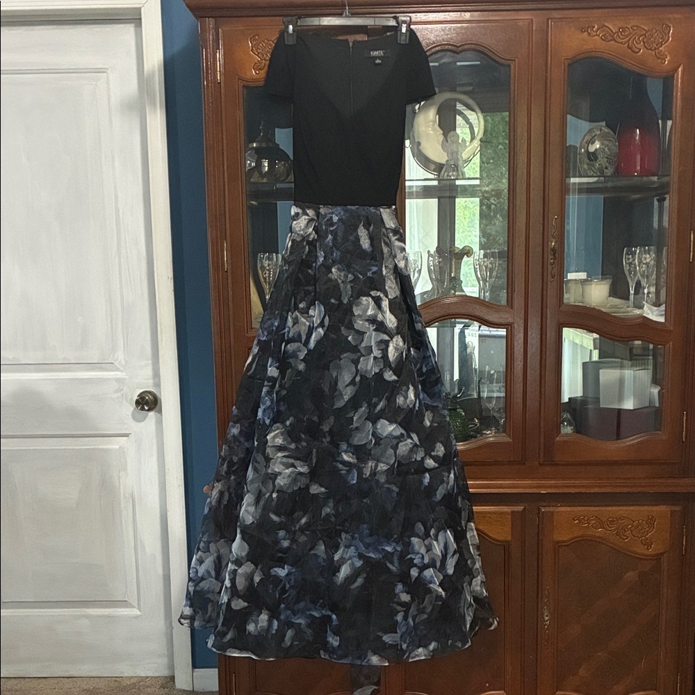 Elegant Black and Blue Floral Dress